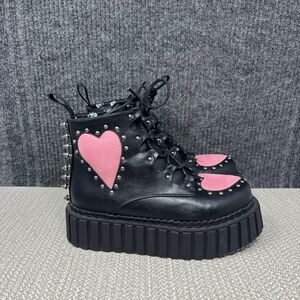 Lamoda Cross Your Heart Chunky Creeper Ankle Platform Boots Black Pink Womens 8